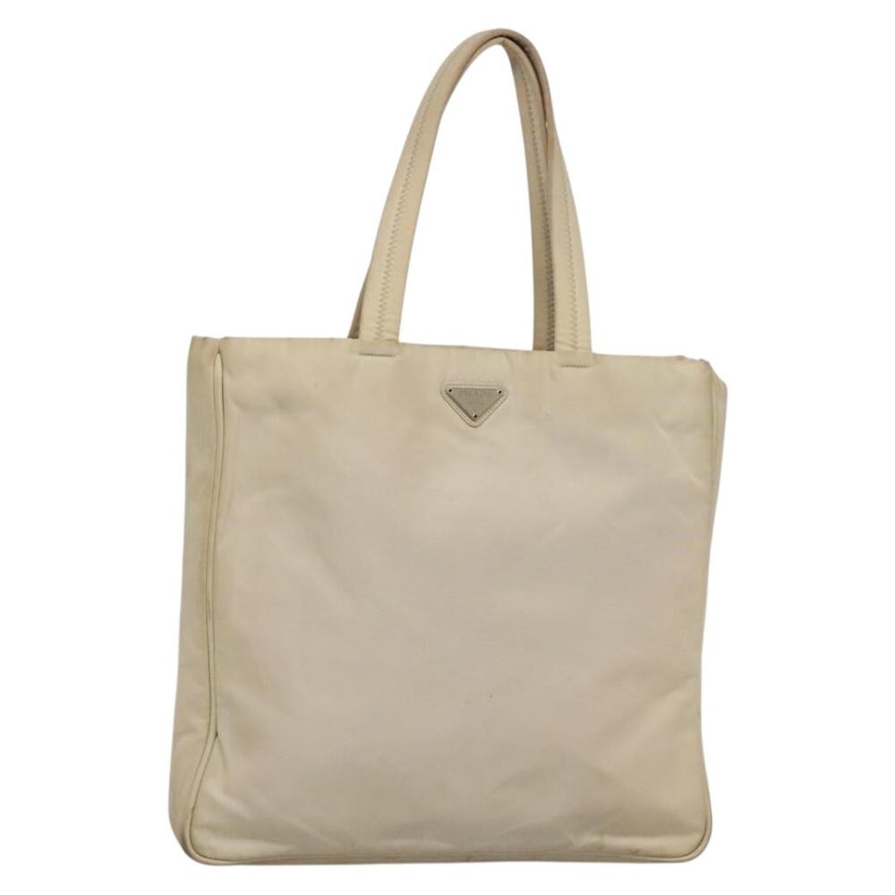 PRADA Tote Bag Nylon Beige Silver